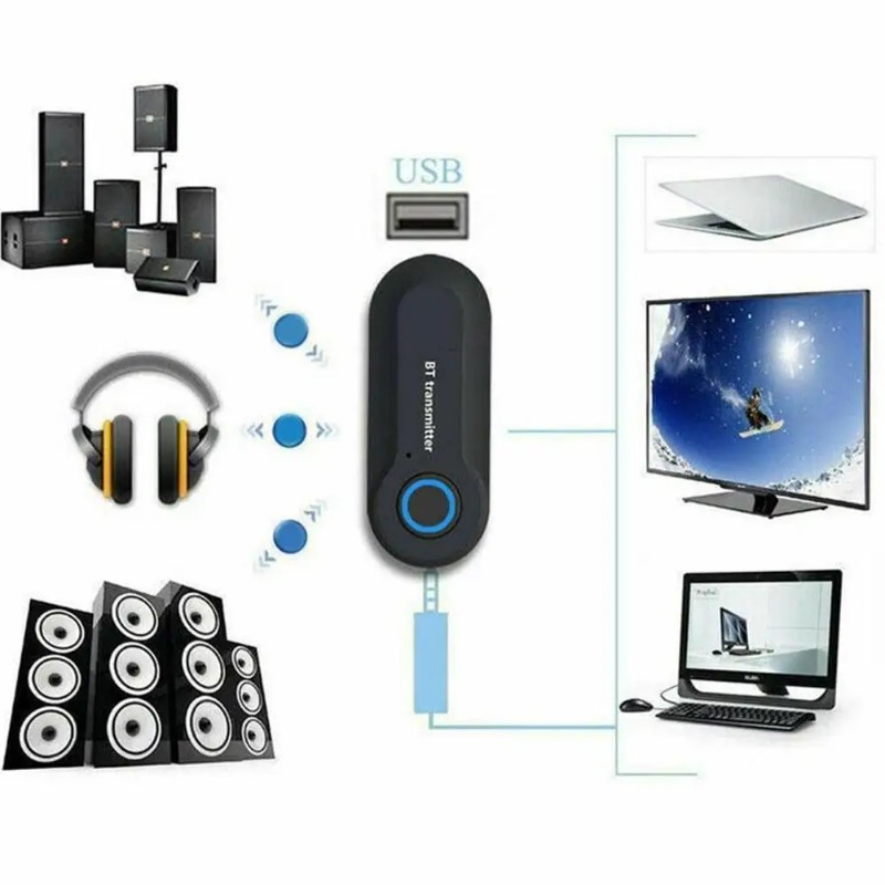 Audio Universal Music - เครื่องส่งสัญญาณบลูทูธแบบสากล 3.5 มม. แจ็คอะแดปเตอร์เสียง อะแดปเตอร์เครื่องส่งสัญญาณเสียงสเตอริโอบลูทูธไร้สายสำหรับหูฟังทีวีพีซี