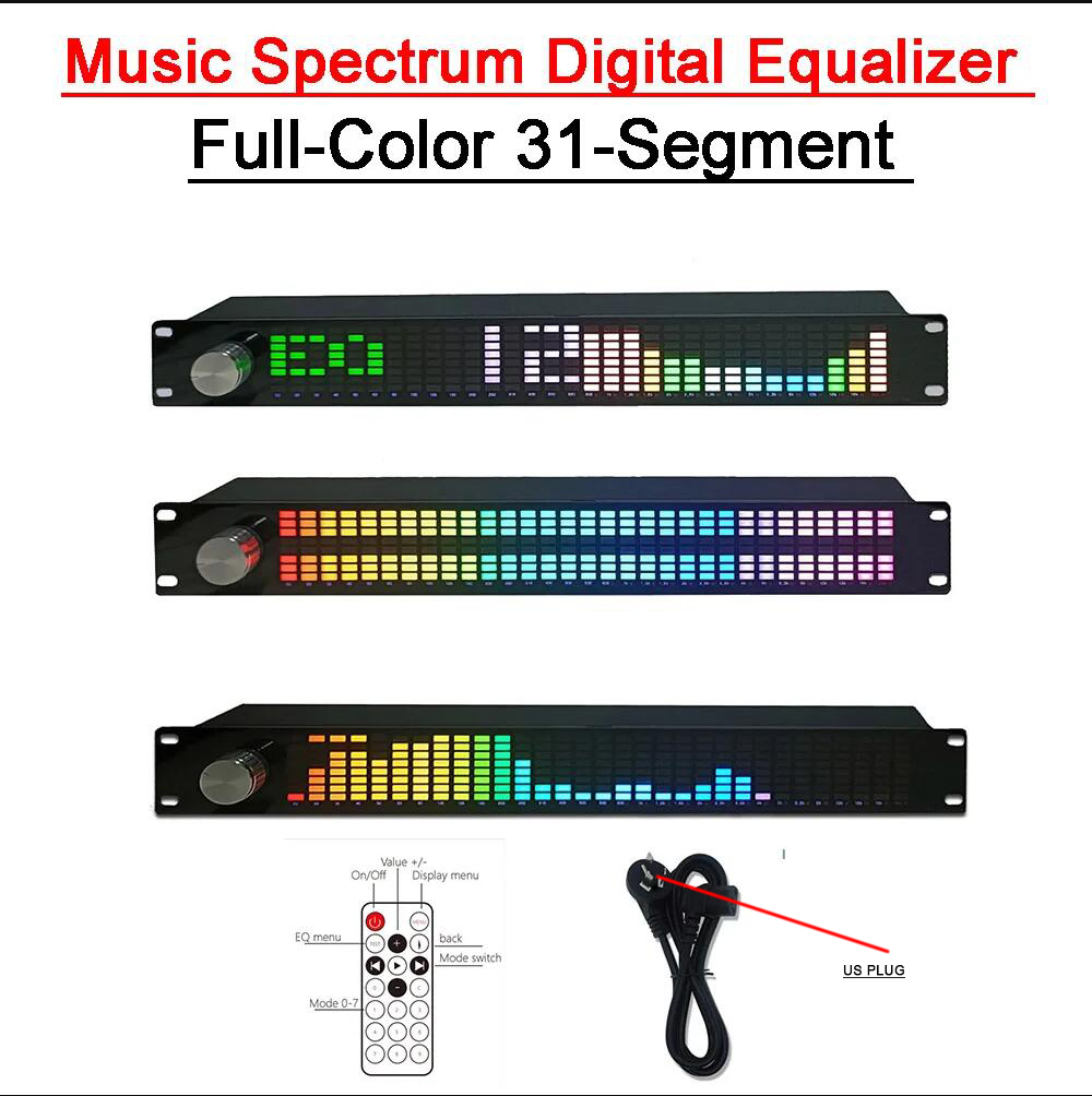 Audio Music Equalizer - คลื่นดนตรี1.5U เครื่องปรับอีควอไลเซอร์ดิจิตอลจอแสดงผล LED ตัวบ่งชี้ระดับสัญญาณเสียงทำนองมิเตอร์ไฟ W รีโมทคอนโทรล