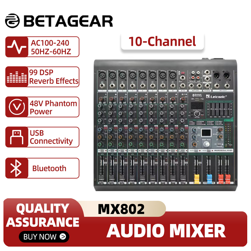 Audio Music Equalizer - Leicozic คอนโซลผสม MX802 10 ช่องเครื่องผสมเสียง 5-Band