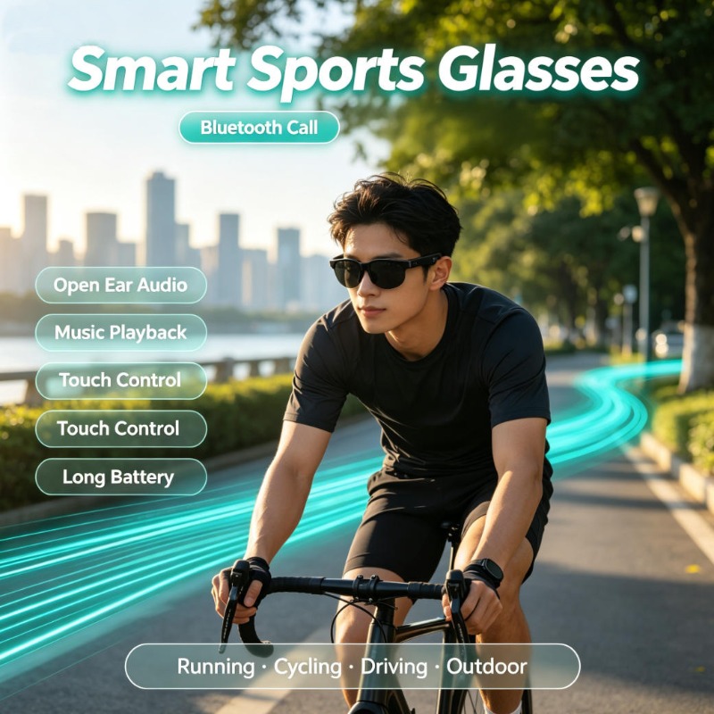 Audio Music For - แว่นตากีฬาอัจฉริยะ ระบบเสียงแบบเปิดหู รองรับการโทรผ่านบลูทูธ ควบคุมด้วยระบบสัมผัส เล่นเพลงได้ แบตเตอรี่ใช้งานได้นาน