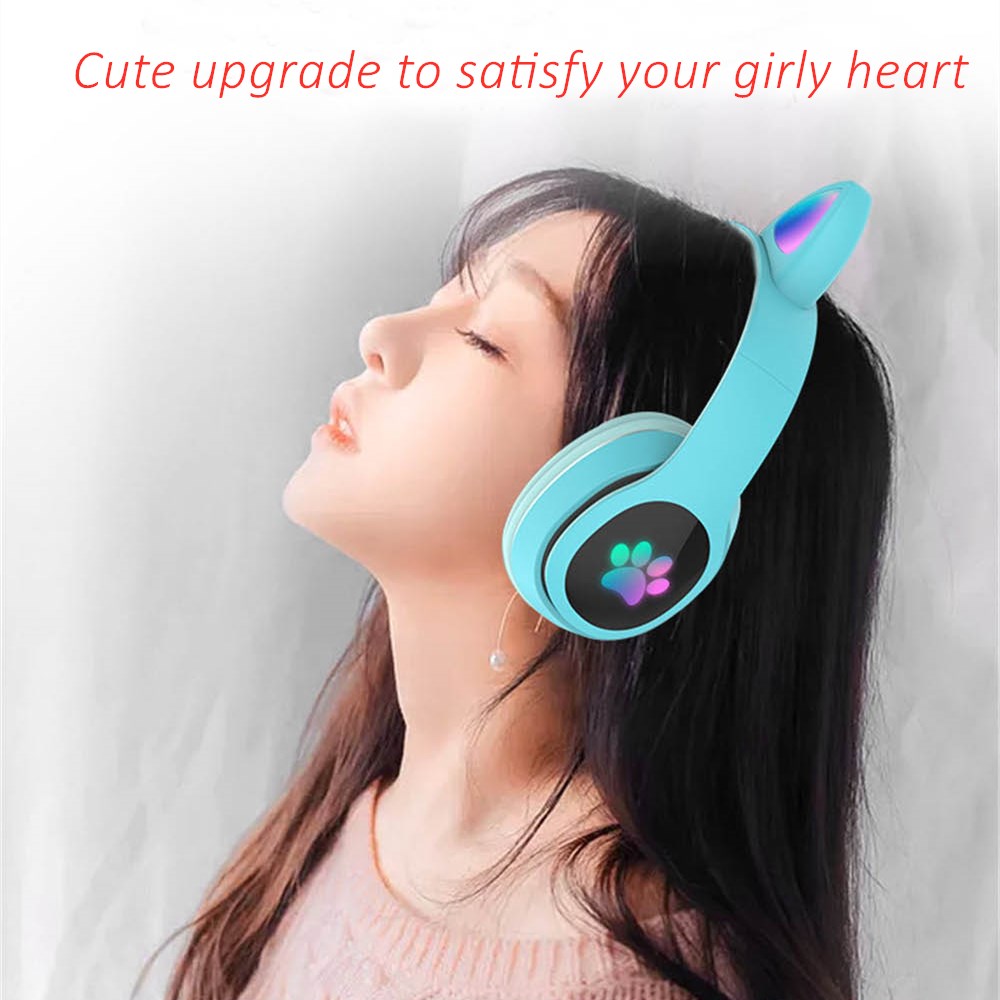 Audio Music Kids - หูฟังไร้สายบลูทูธลายแมวน่ารัก พร้อมไมโครโฟน รองรับ TF Card และ