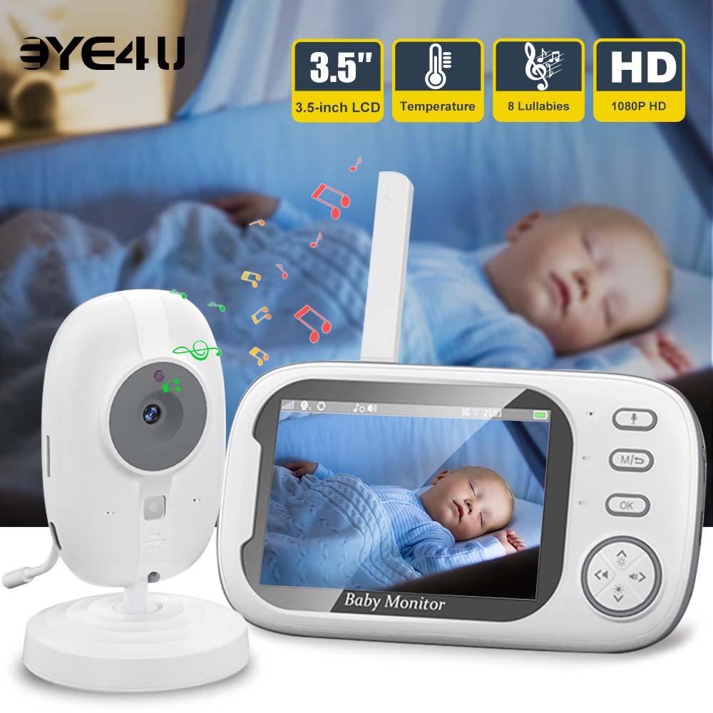 Audio Music Kids - กล้องวิดีโอสำหรับเด็ก3.5'' 2.4G กล้องตรวจการณ์วิดีโอระบบการมองเห็นได้ในเวลากลางคืนและเสียงสองทางพร้อมหน้าจอแสดงผลอุณหภูมิ