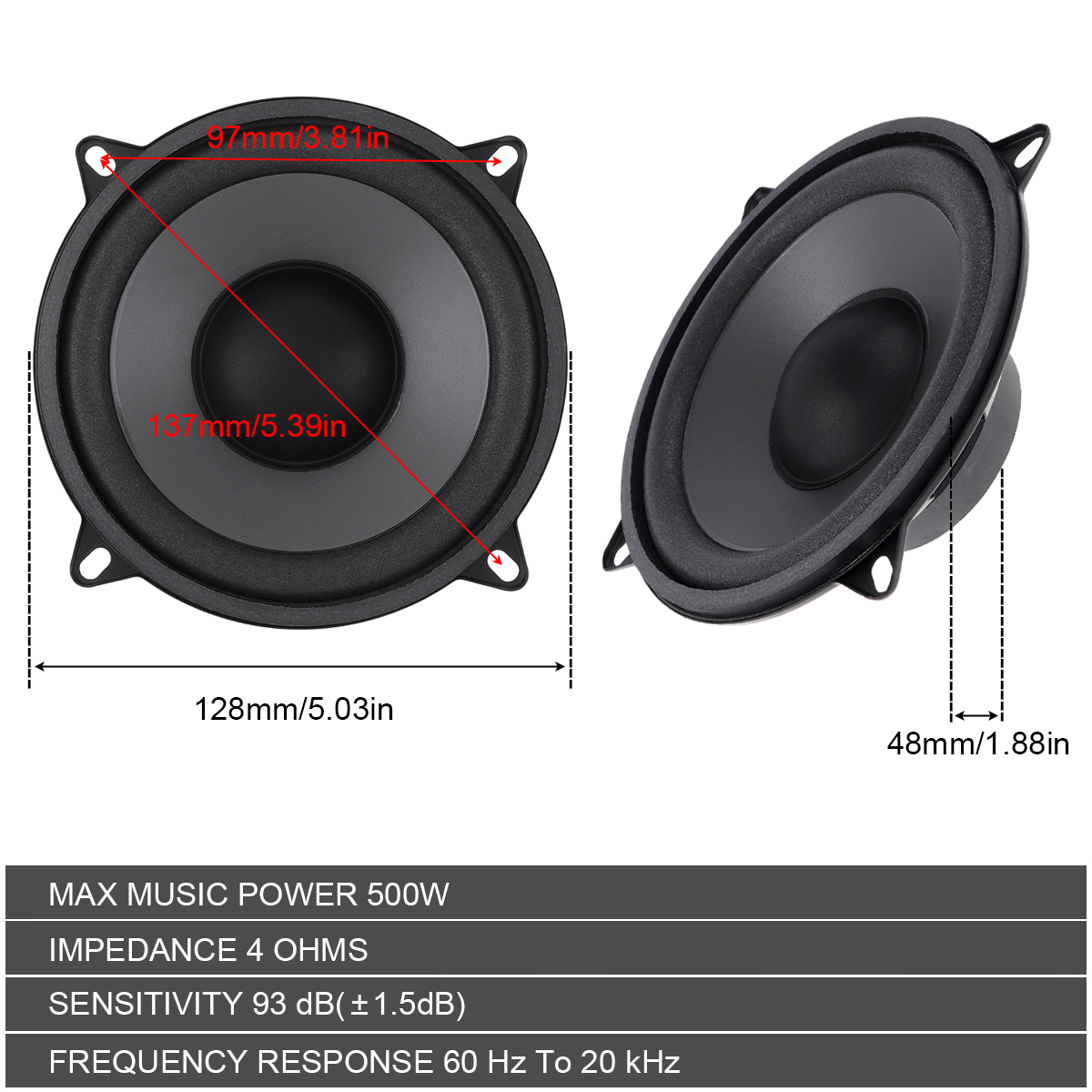 5 นิ้ว 400 W/500 W 2-Way รถ Hi - Audio Universal Music บทวิจารณ์และราคา